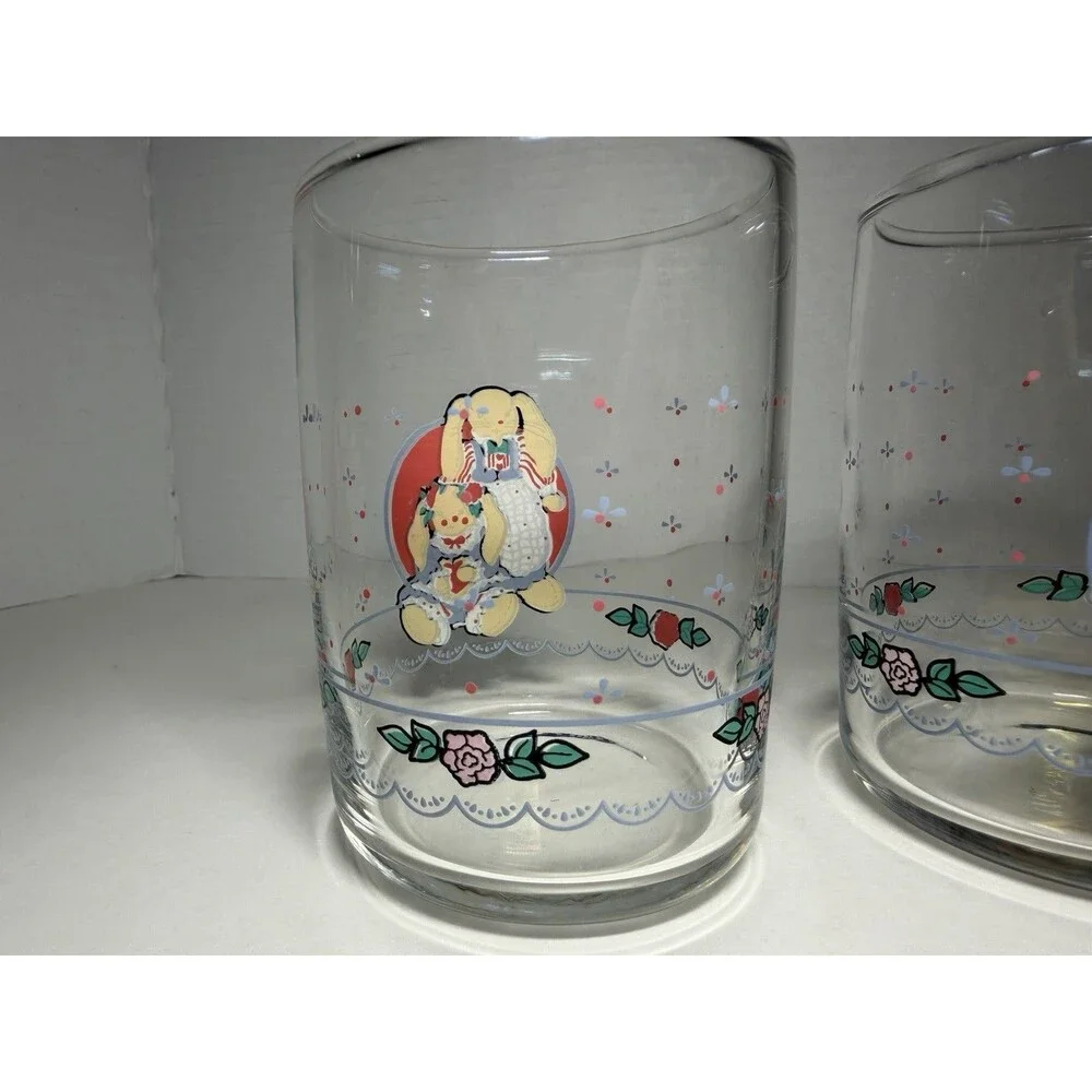 VTG‎ B&D Country Bunny Glass Tumblers Set of 7 - 1990s Cottagecore Rabbit Glass